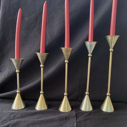 Vintage Brass Candlestickr Holders, set of 5 graduated heights