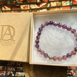 DeMarcus Alexan 8mm Lace Agate Stone Bead Bracelet   