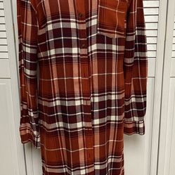 Orange Cotton Plaid Shirt Dress