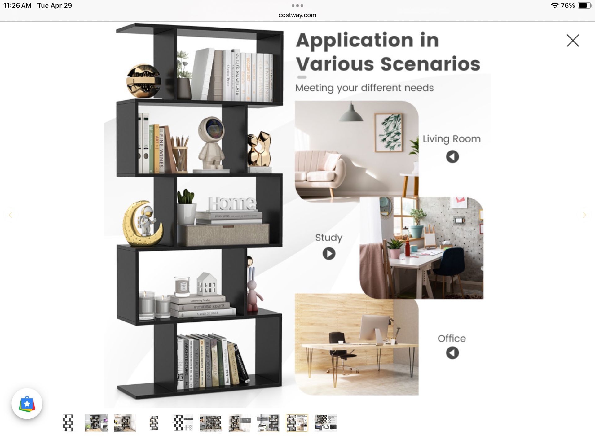 5-Tier Bookshelf with Anti-Toppling Device for Living Room Home Office-Black