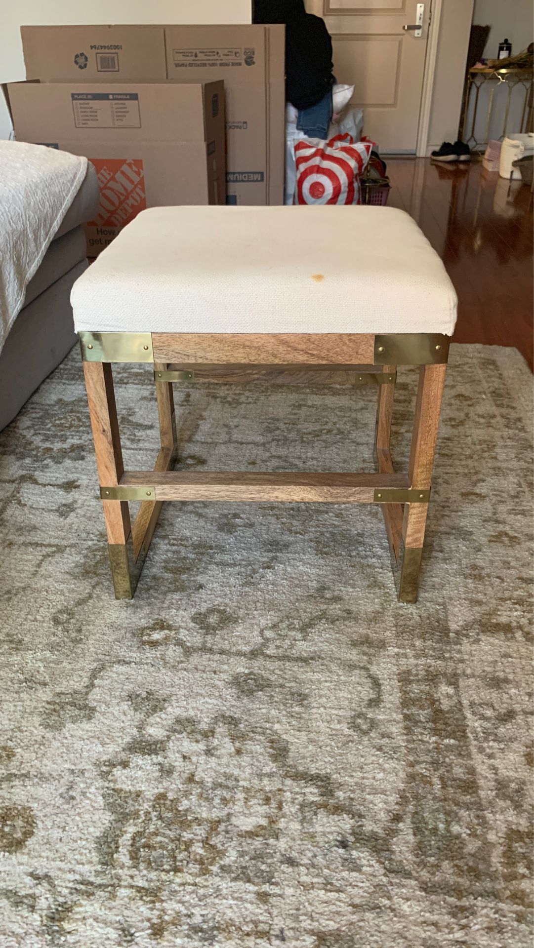 Neutral Stool Chair with Gold Hardware