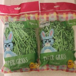 Two Unopened Packages Of Green Paper Easter Grass 