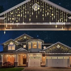 NEW 416 LED Warm White Christmas Icicle Lights 78 Meteor Drops with 8 Modes 30.2 FT Xmas Decor Clear Wire Indoor Outdoor Holiday Christmas Decoration