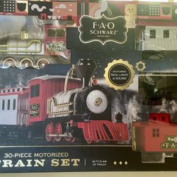 F•A•O Schwarz 30-Piece Motorized Train Set 18 Ft Track, 4 Unique Train Cars, Realistic Sound, Light Up Led Lamp Battery Operated
