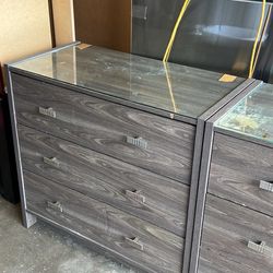 Pair Of Grey 3 Drawer Dressers 