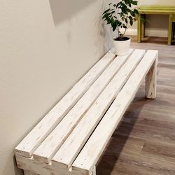 🌱 Solid Wood Bench/Coffee Table ::: 17"H X 60"W X 16"D (4 Planks) ::: Distressed White