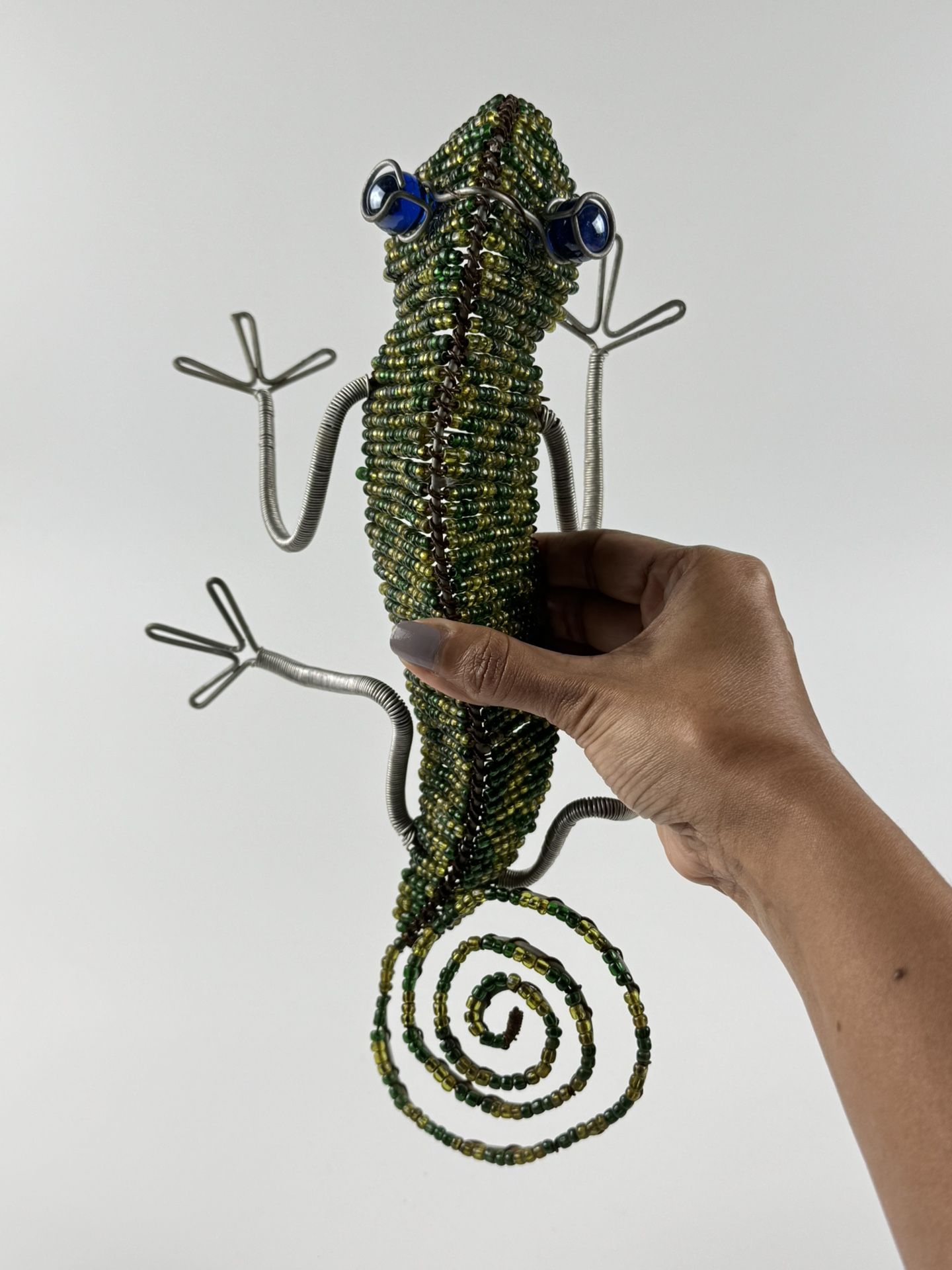 Vintage Handcrafted Beaded Lizard / Gecko / Chameleon Folk Art Figurine