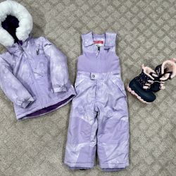 Toddler Girls Snow Suit (3T) and Snow Boots (7/8)