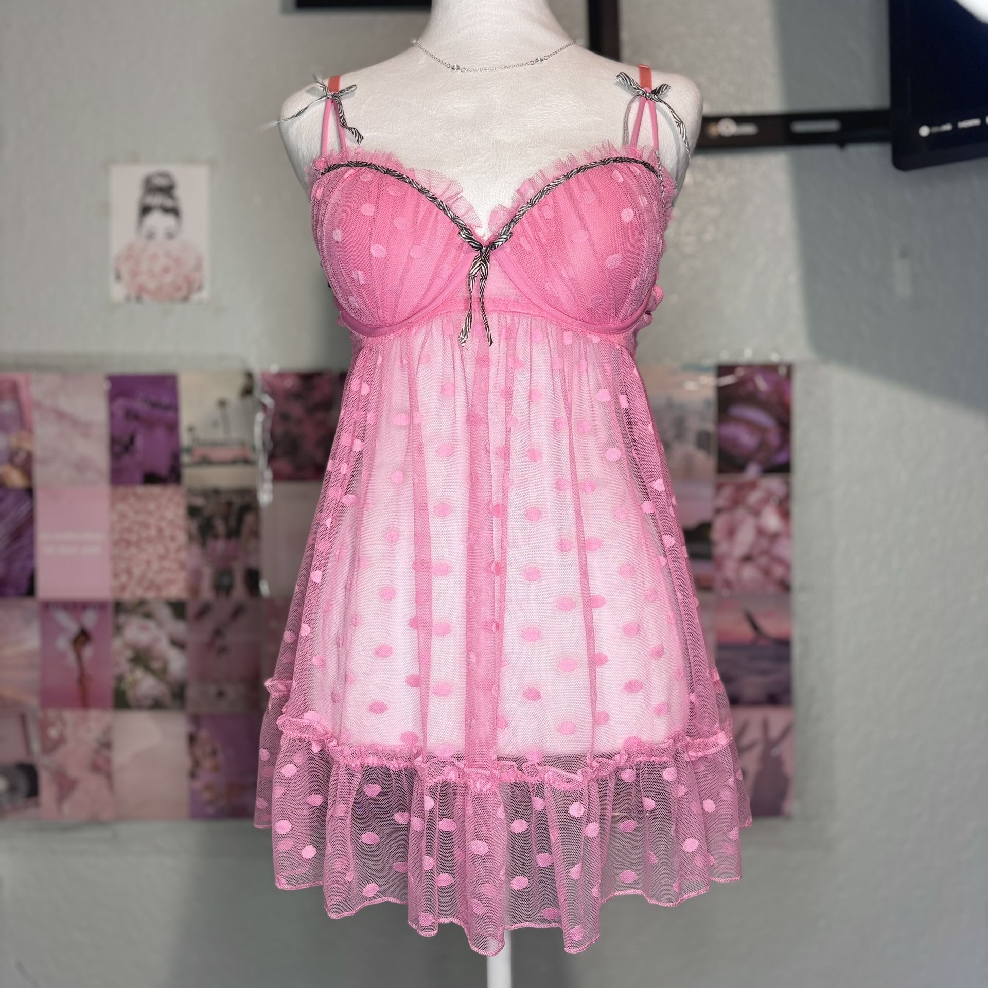 Y2K Pink Polka Dot Lingerie Dress