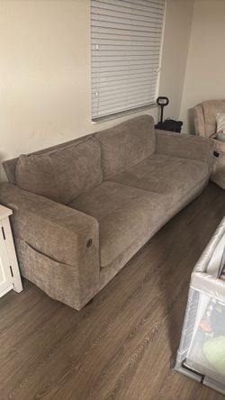 Beige Fabric 3-Seat Sofa with Recliner