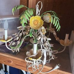 Vintage Metal Tole Floral Chandelier 