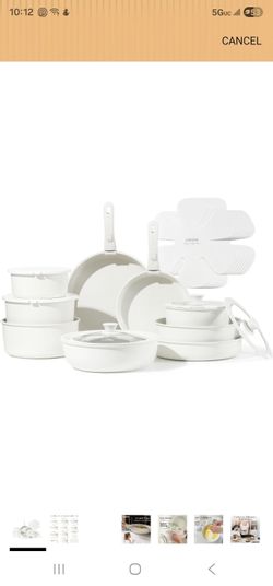 CAROTE 24pcs Detachable Handle Pots and Pan Set, Nonstick Induction Cookware, Removable Handle, RV Oven Safe Cookware, Cream White, A08834
