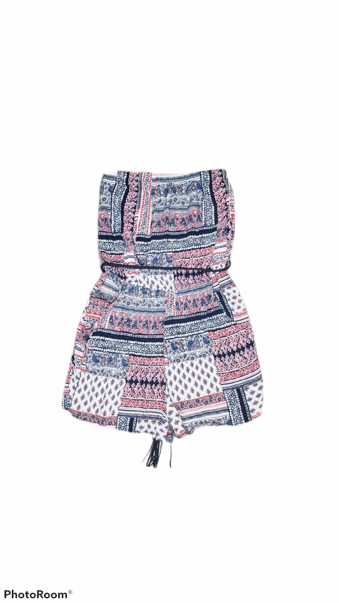Trixxi Size XS Red White And Blue Boho Strapless Romper Shorts 4th Of July Independence Day Labor Day 
