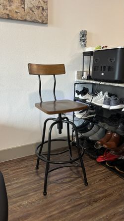 Adjustable Barstool Brown - Metal Frame, Wood Seat, Home Bar