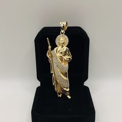 14k SAN JUDAS PENDANT WITH CZ 