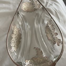Antique/vintage Glass Dish with Floral Design approx L 11.3/4”w7”