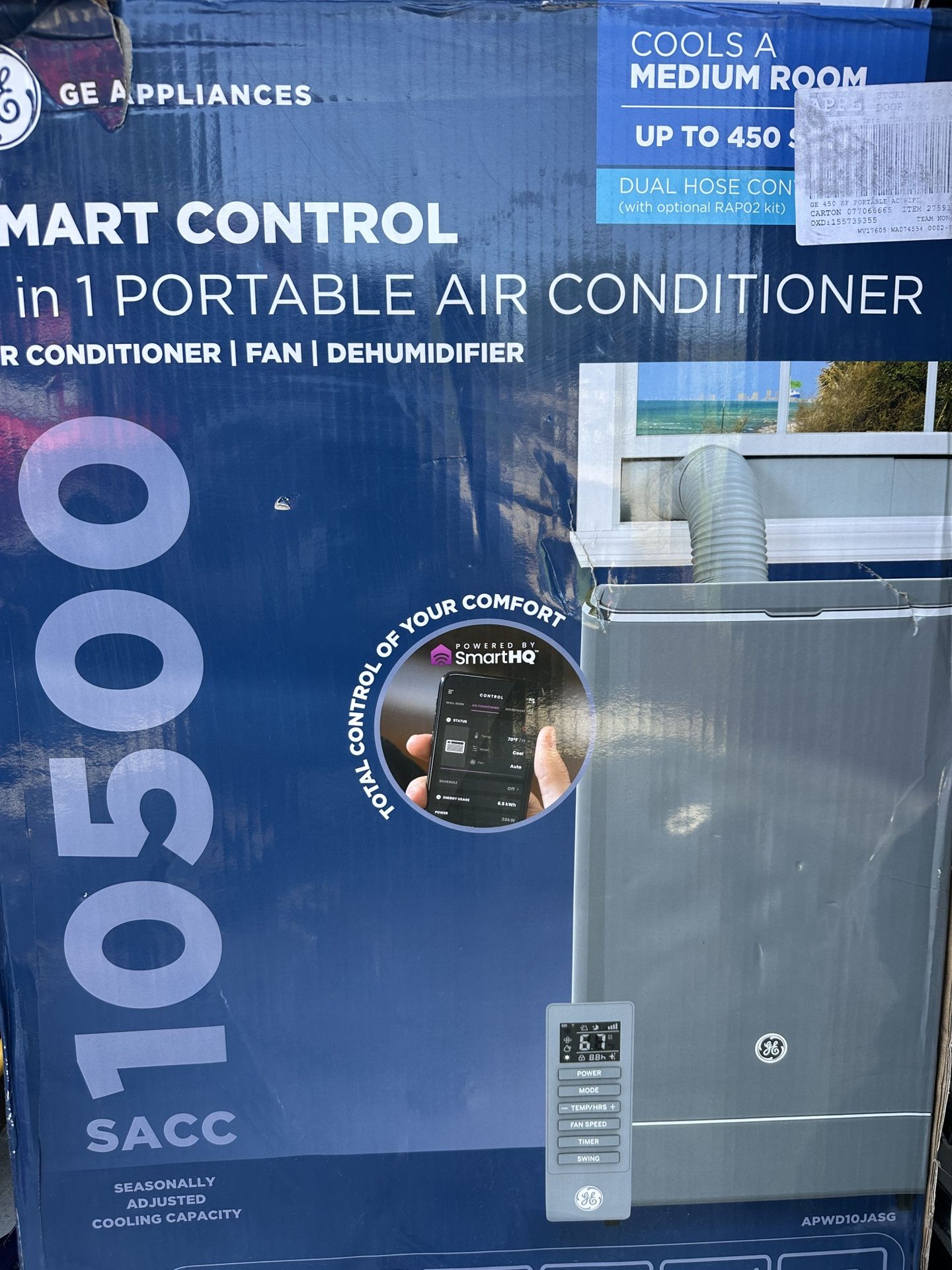 🥶 NEW GE 10,500 BTU Smart Portable Air Conditioner with Dehumidifier and Remote, Grey