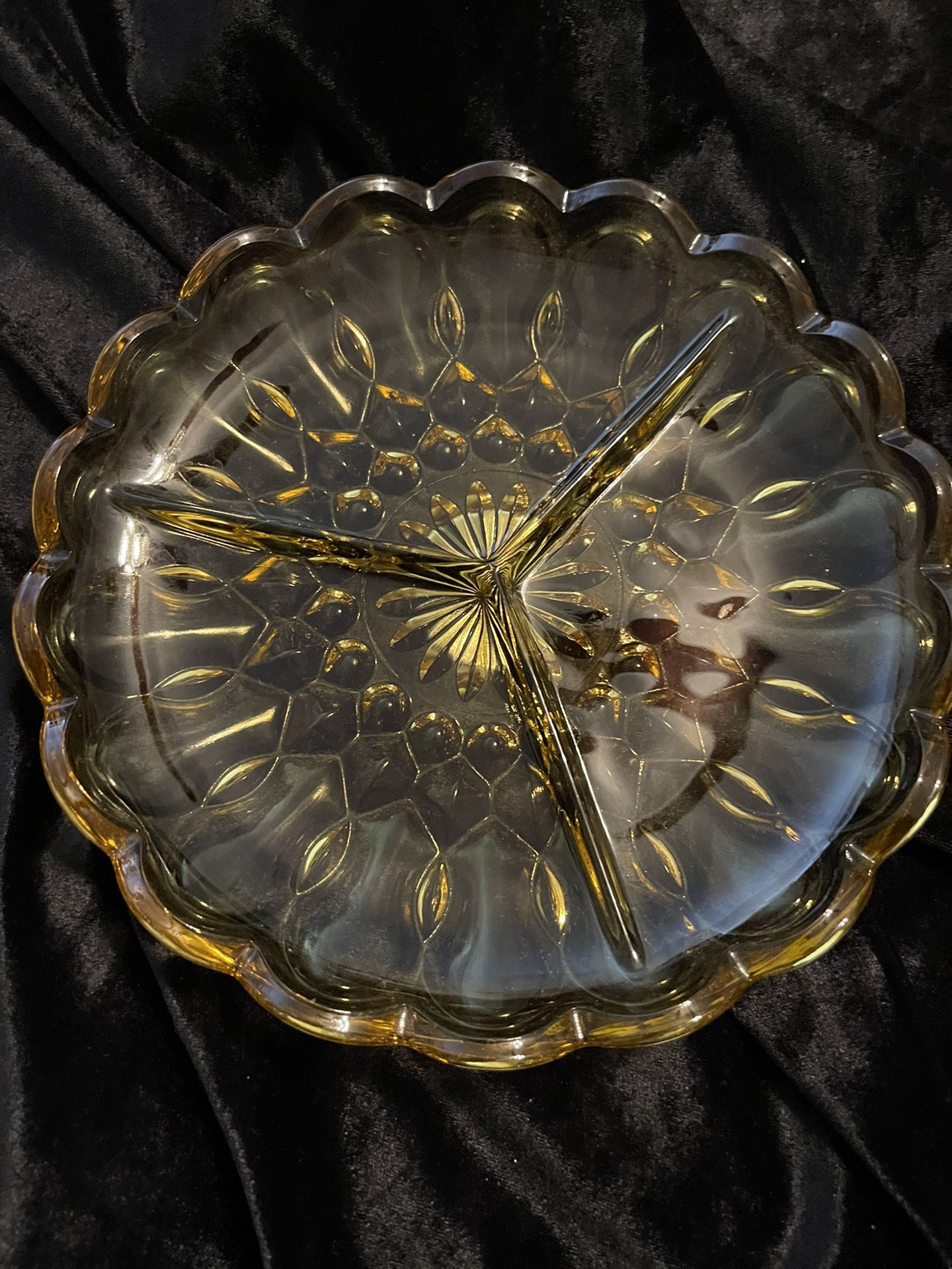 Amber Glass 3 Section Dish 8 1/2” Across