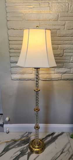 Waterford Crystal and Brass Floor Lamp with Fabric Bell Shade