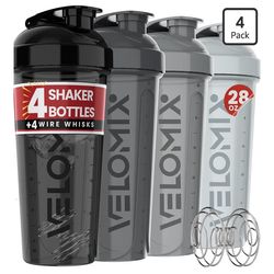 28 oz Protein Shaker Bottles [4 Pack; NEW] for Protein Mixes - 4x Wire Whisk | Leak Proof Shaker Cups for Protein Shakes | Protein Shaker Bottle Pack 