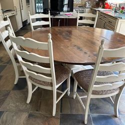 Farmhouse Round Dining Table W/ 6 Ladder-Back Chairs