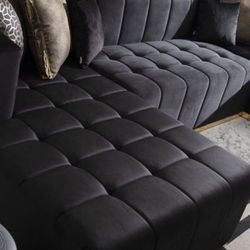 Ariana Black Velvet Doble Chaise Sectional❤️✨ we have delivery🚛👍🏻 today $49 down✅