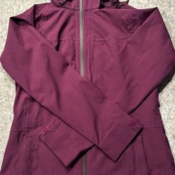 prAna EUC Eliza Rain Women Jacket in Deep Plumb Water-Repellent Hooded Coat Size M