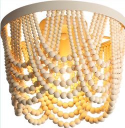 Boho Ceiling Light 3 Light Wood Beaded Chandelier for Dining Room