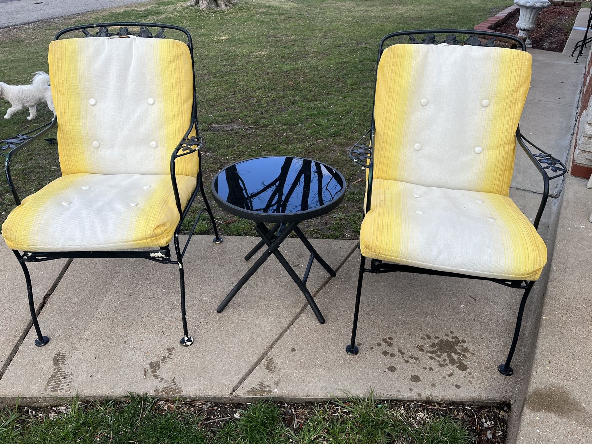 2 Metal Chairs  And 1 Side Table 