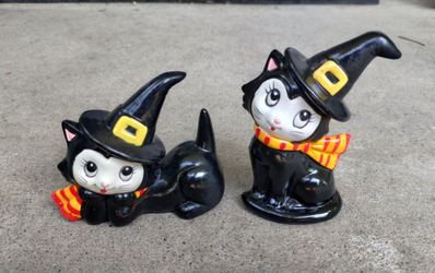 Vintage Lefton Halloween cats, Halloween/witch themed, ceramic, lot of 3