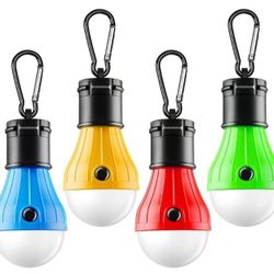 Fly2sky Portable LED Tent Lamp, Clip Hook Hurricane Emergency Light Bulb, 4 Pack