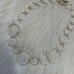 Circle hoop silver tone necklace