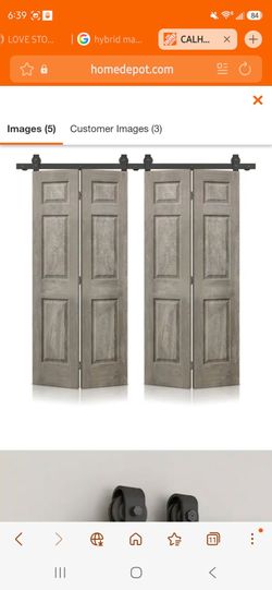 Calihome 48 in. x 80 in. Vintage Gray Stain 6 Panel MDF Double Hollow Core Bi-Fold Barn Door with Sliding Hardware Kit