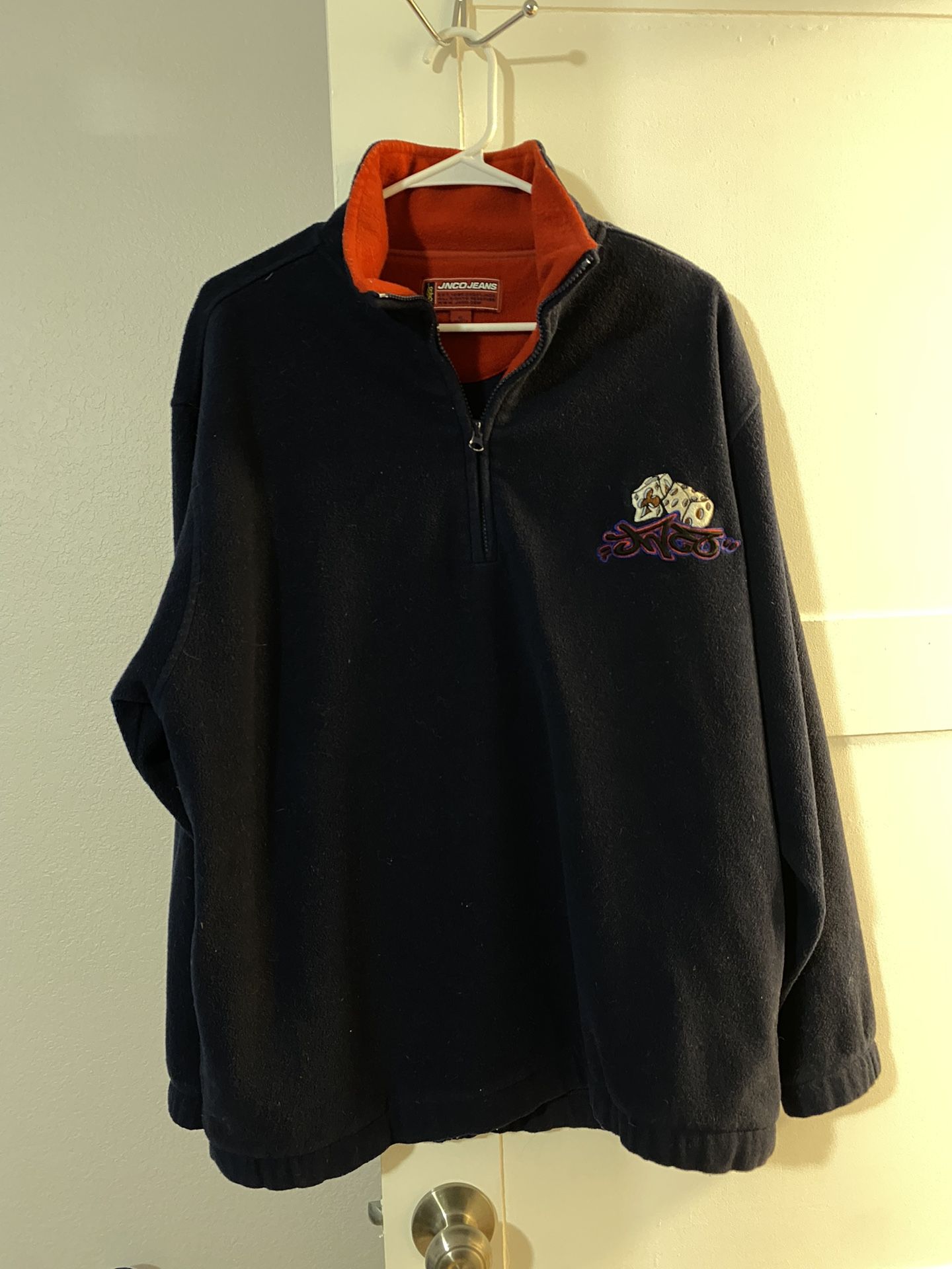 Vintage 2001 JNCO Sweater 1/4 Fleece Zip Bowling & Dice Embroidered