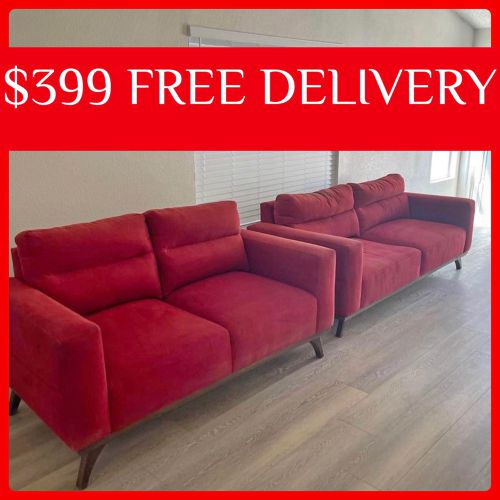 Red EXPENSIVE COUCH SET sectional couch sofa recliner (FREE CURBSIDE DELIVERY)