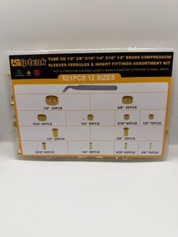521-Piece Brass Compression Sleeves, Ferrules & Fittings Assortment Kit, 12-Size