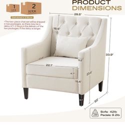 Upholstered Living Room Chairs, Accent Chairs ,Reading Chair for Bedroom,Tufted Armchair with Lumbar Pillow,Mid Century Sofa Chair,Comfy Club Chair (B