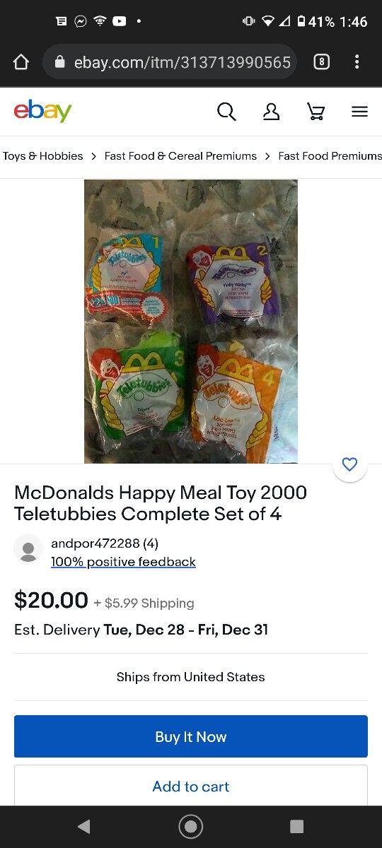 2000 McDonald's Happy Meal Teletubbies Complete Set Toy