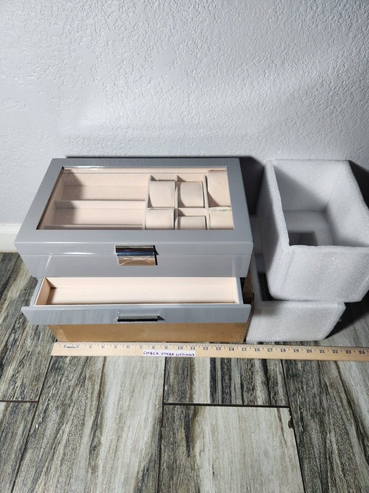 LANDICI Watch Box Organizer for Men Women Gift, Luxury Wooden Jewelry Box with Acrylic Top Display, 2 Layer Large 3 Slot Sunglasses Storage Case Jewel