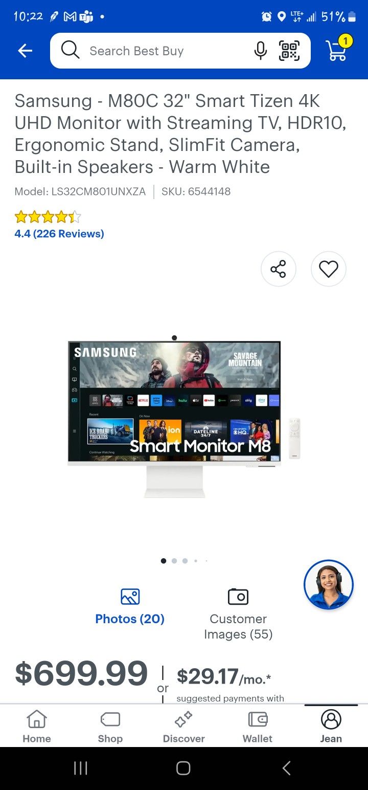 Samsung - M80C 32" Smart Tizen 4K UHD Monitor with Streaming TV, HDR10, Ergonomic Stand, SlimFit Camera, Built-in Speakers - Warm White