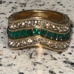Vintage 18k HGE Gold Plated Emerald Ring