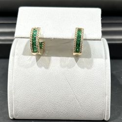 Emerald and Diamond Huggies Earrings