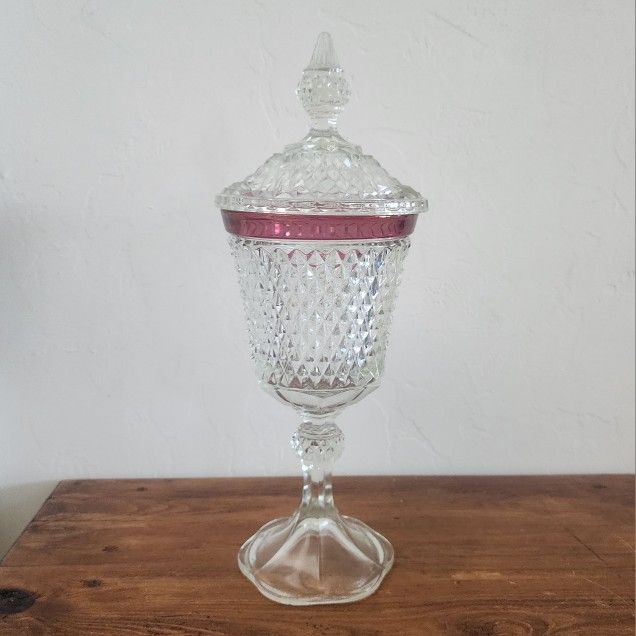 Vintage Glass Compote Candy Dish Indiana Glass 15"