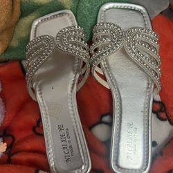 Silver Rhinestoned Slides