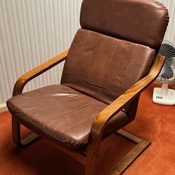 Vintage Leather Chair With Teak Wood Frame