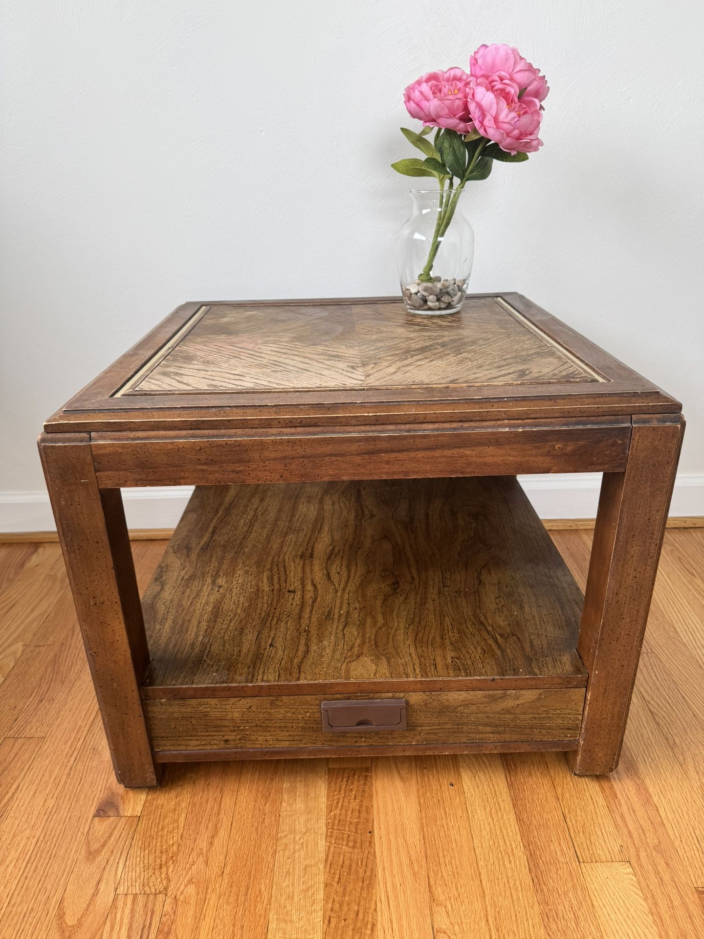 Vintage Solid Wood End Table w/ Drawer and Shelf