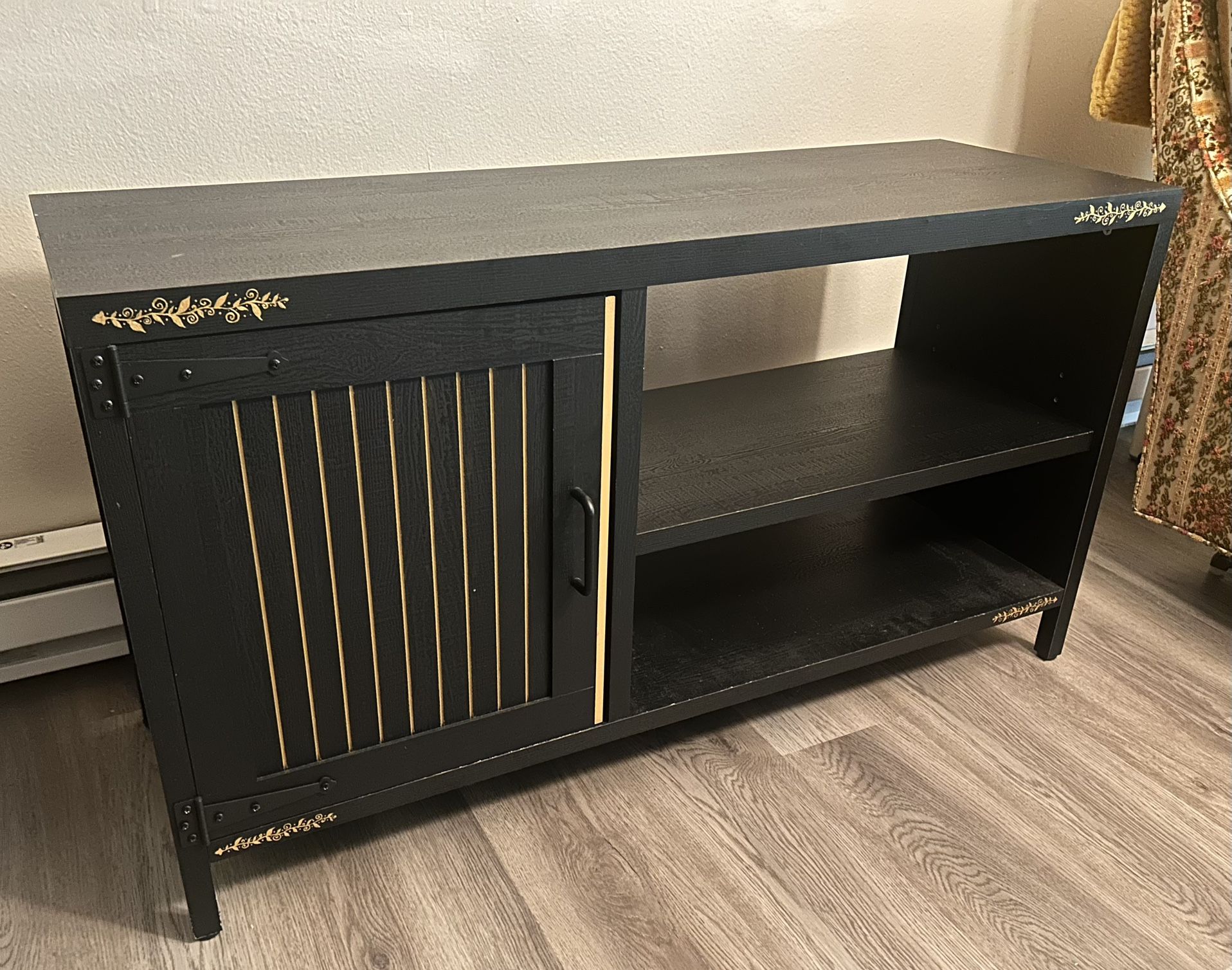 TV Stand/Entertainment Center 44” w/ Storage - Custom Unique Art Deco Black & Gold