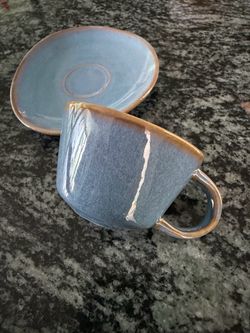Habitat France Ebina Espresso Cup & Saucer Blue-Gray Stoneware Ristretto