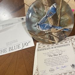 The Edwin M Knowles China Co Decorative Plate The Blue Jay