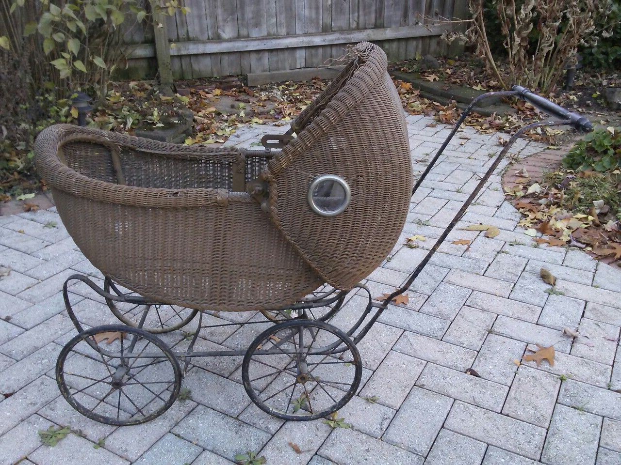 Antique Wicker & Glass Baby Doll Buggy